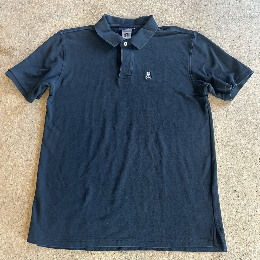 Psycho Bunny Polo Shirt Mens XL Size 7 Black Pima Cotton Pique Short Sleeve